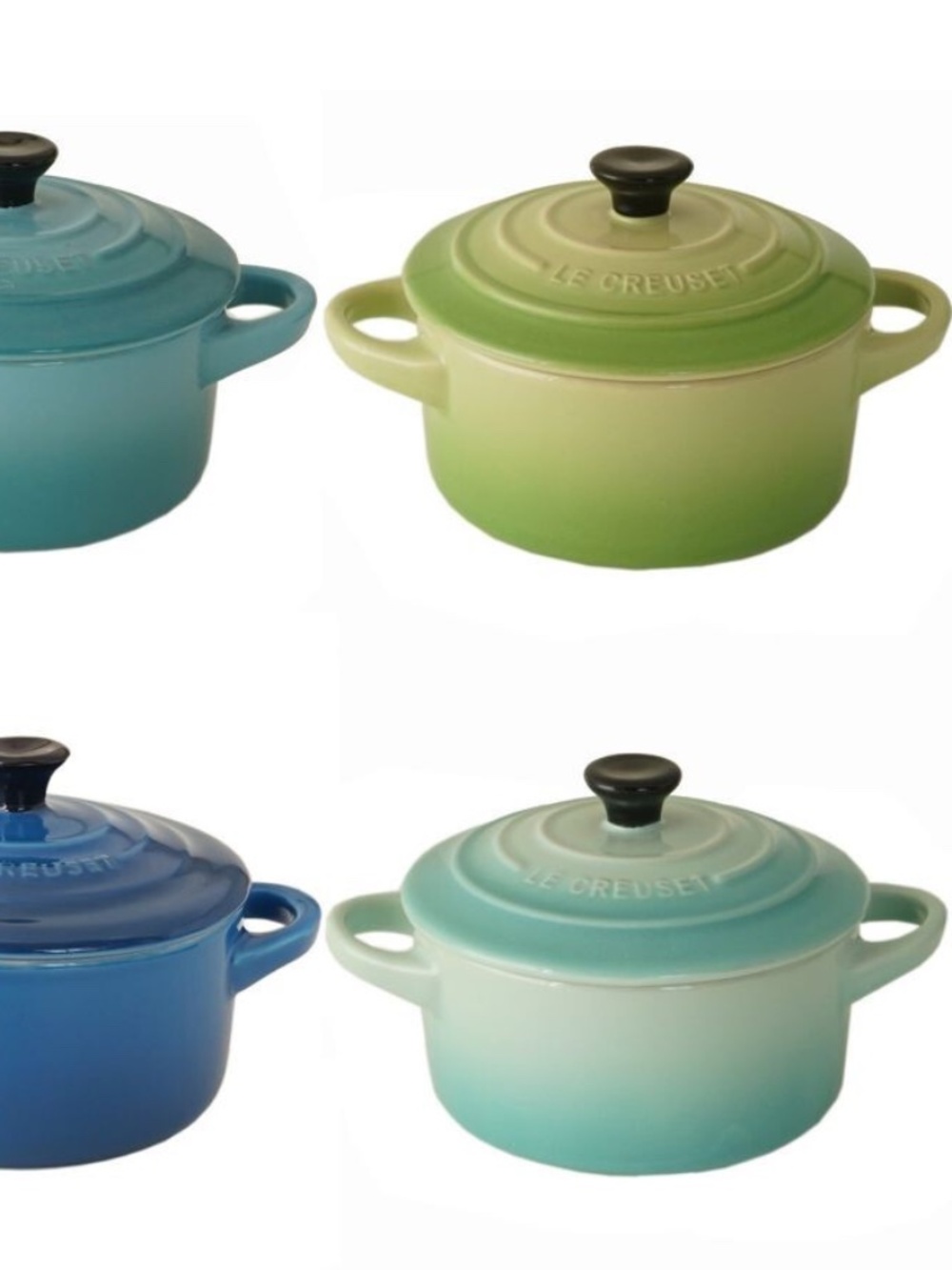 Le Creuset Mini Cocotte Set of 4 Green Blue Stoneware - Picture 2 of 4